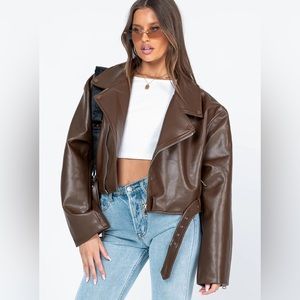 Princess Polly Oversized Brown Leather Jacket